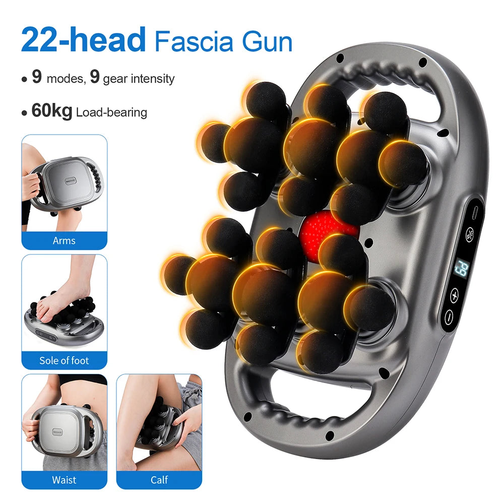 multi head fascia gun 22 head 9 Gear Intensity High Frequency Vibration Back Body Waist Massage Machine Shoulder Legs Massager